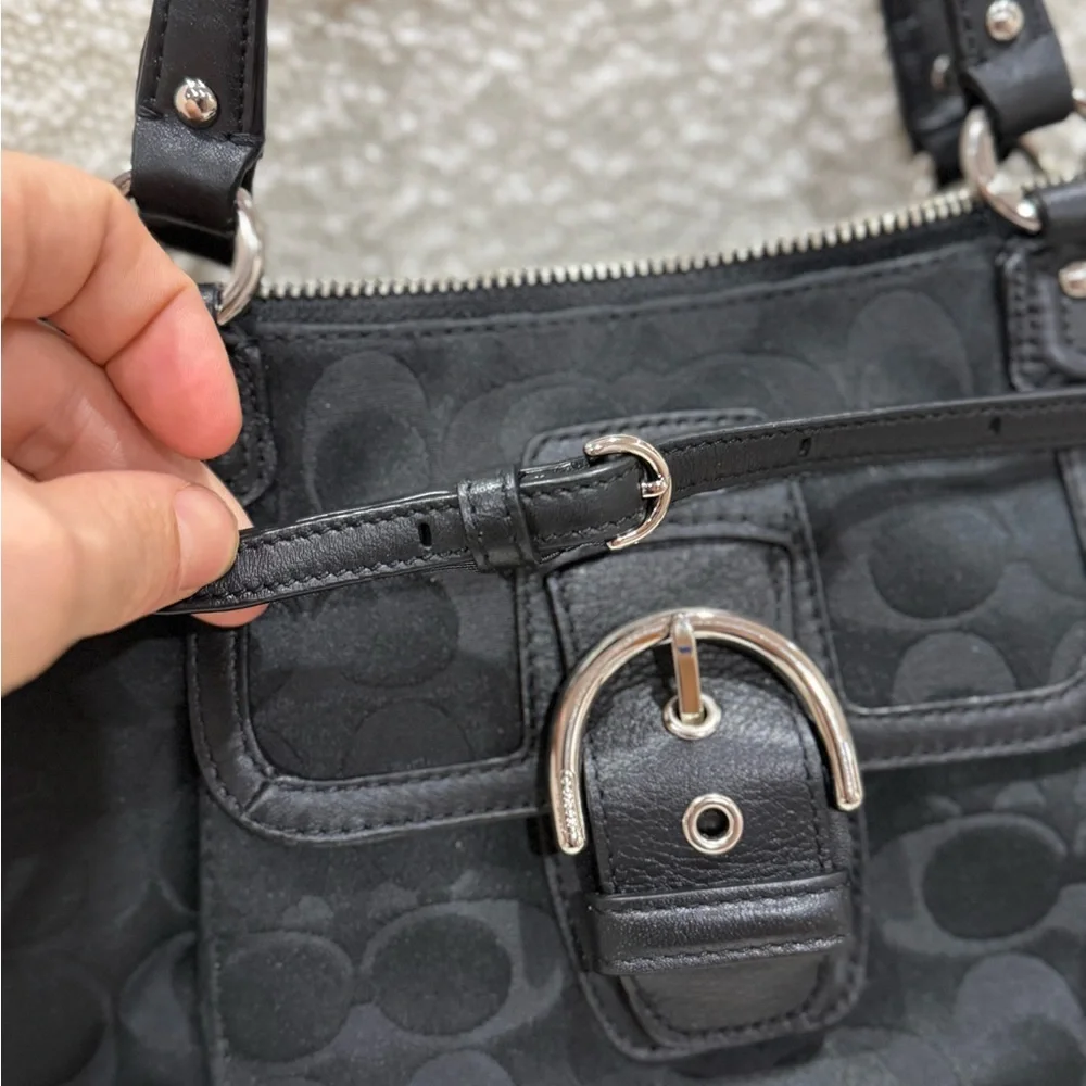 Coach Signature Mini Tote Crossbody Purse silver and black - Picture 10 of 12